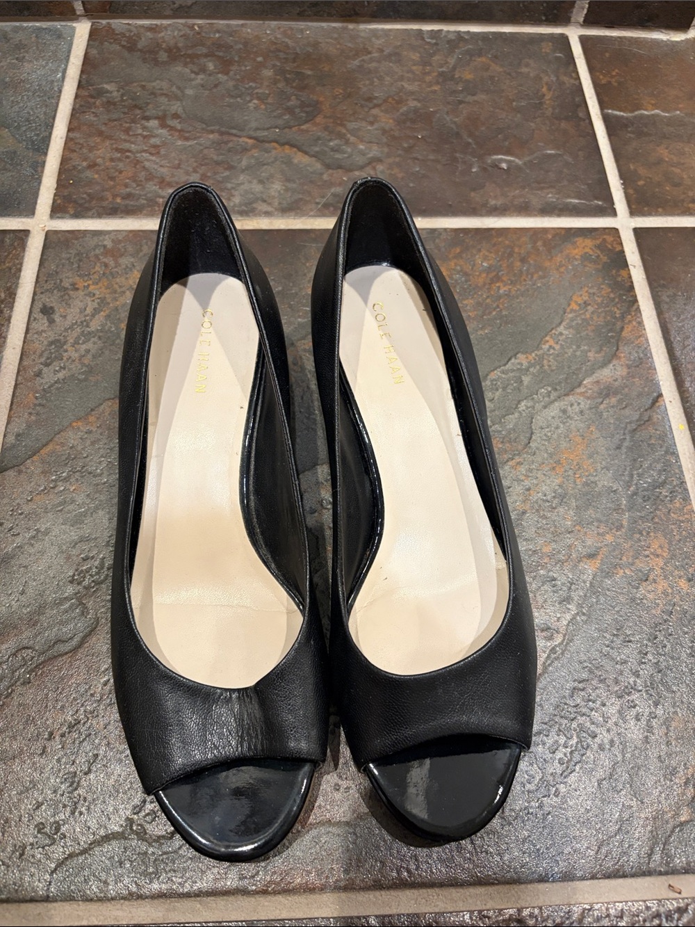 Cole Haan Black Leather Peep-Toe Heels